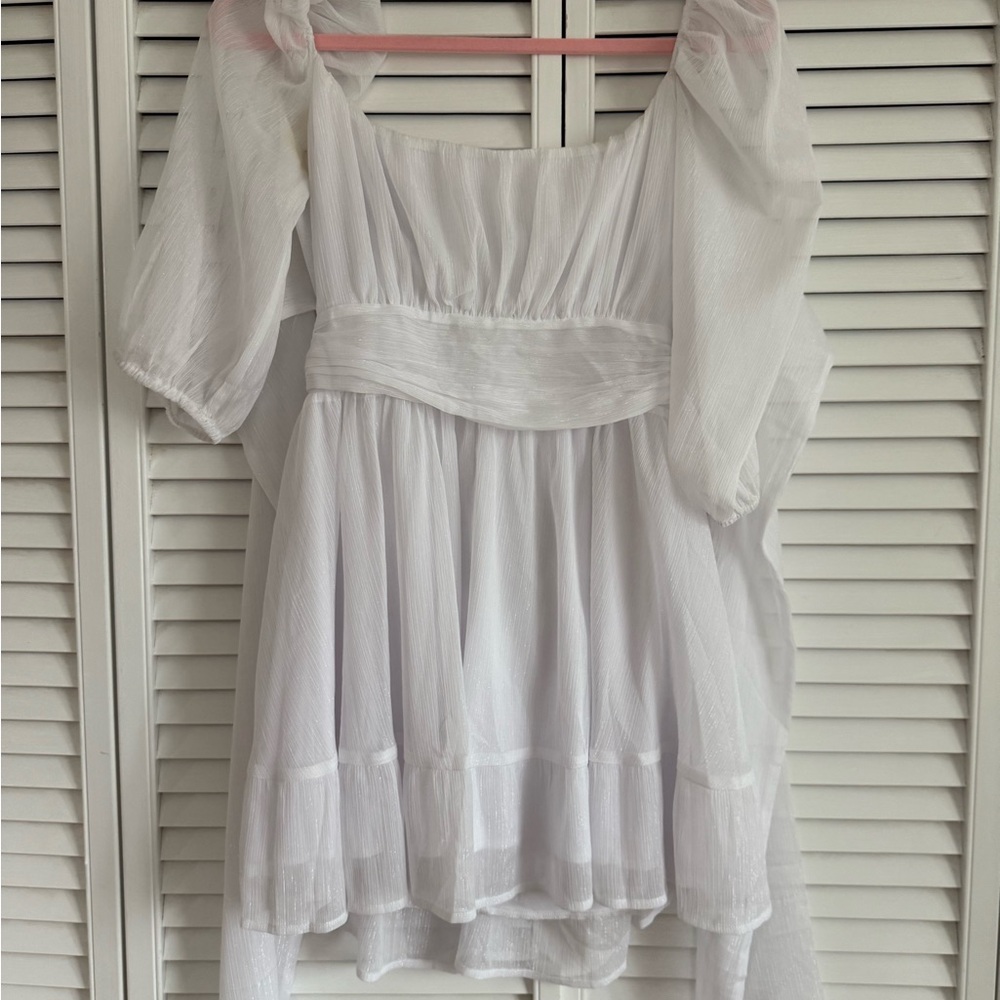 Lucy in the Sky White Square-Neck Puff Sleeve Tunic